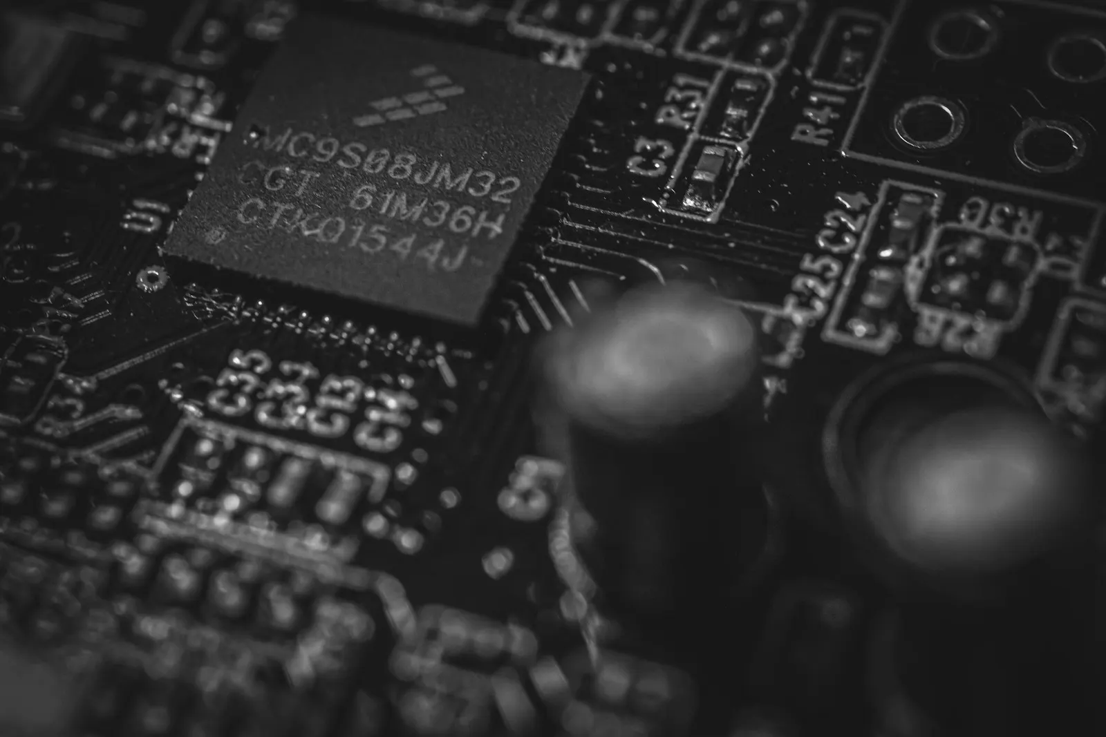 Close-up of a microprocessor mounted on a circuit board